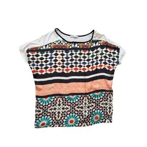Zara Womens Geometric Design Top Short Sleeve Size Medium